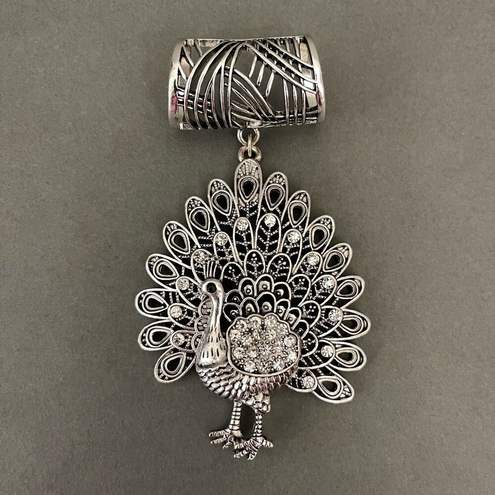 Silver-tone Peacock Pendant Rhinestones Scarf Necklace Fashion Jewelry NWOT